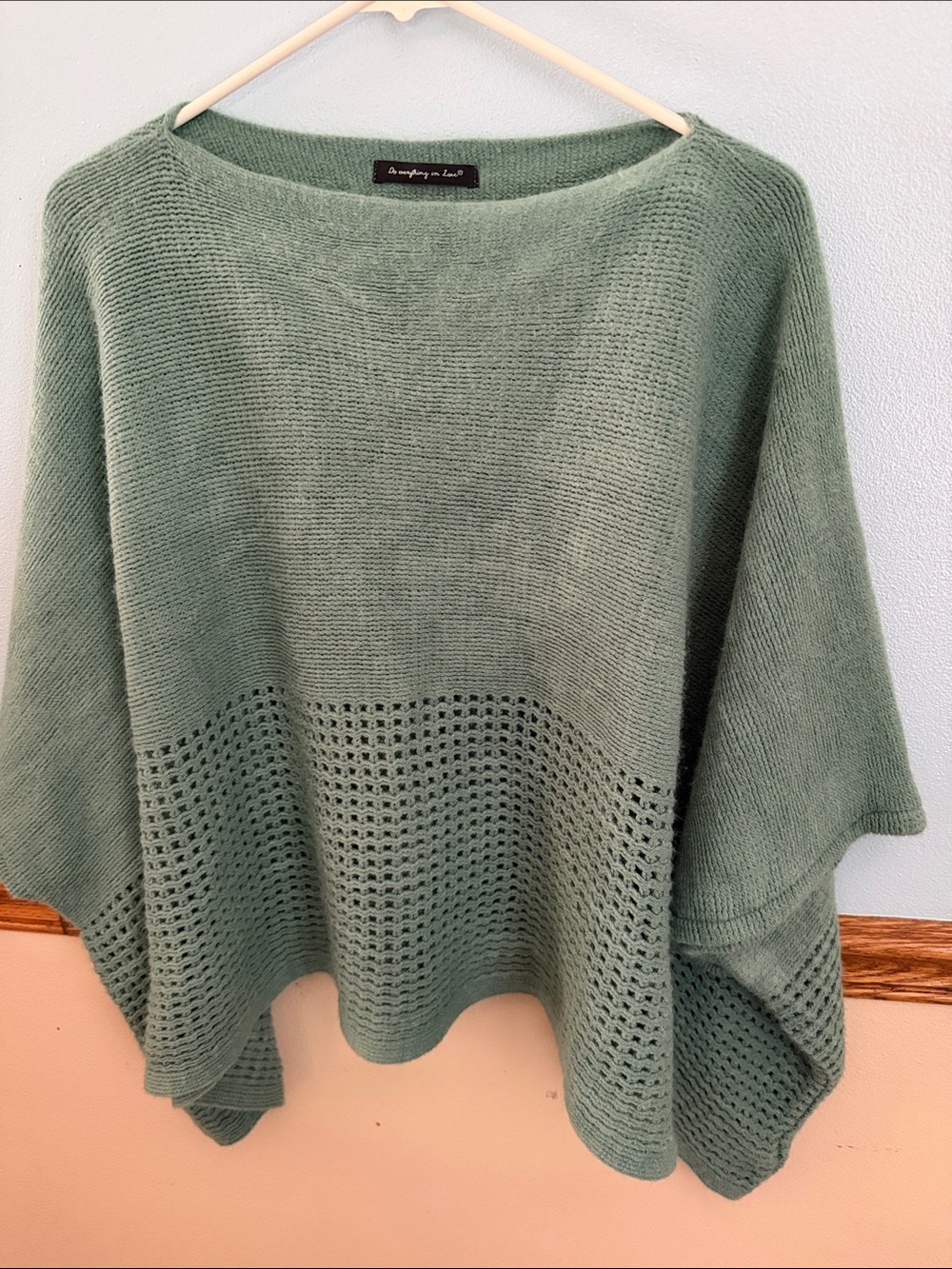 Light Green Knit Poncho Sweater - do everything in love brand - one size